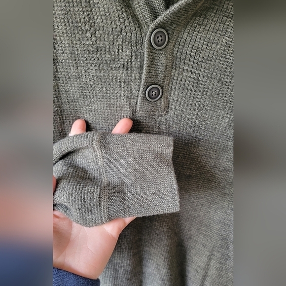 Vintage Jos. A Bank Mens M Merino Wool Henley Sweater Green Grandpa Blokecore - Picture 5 of 7